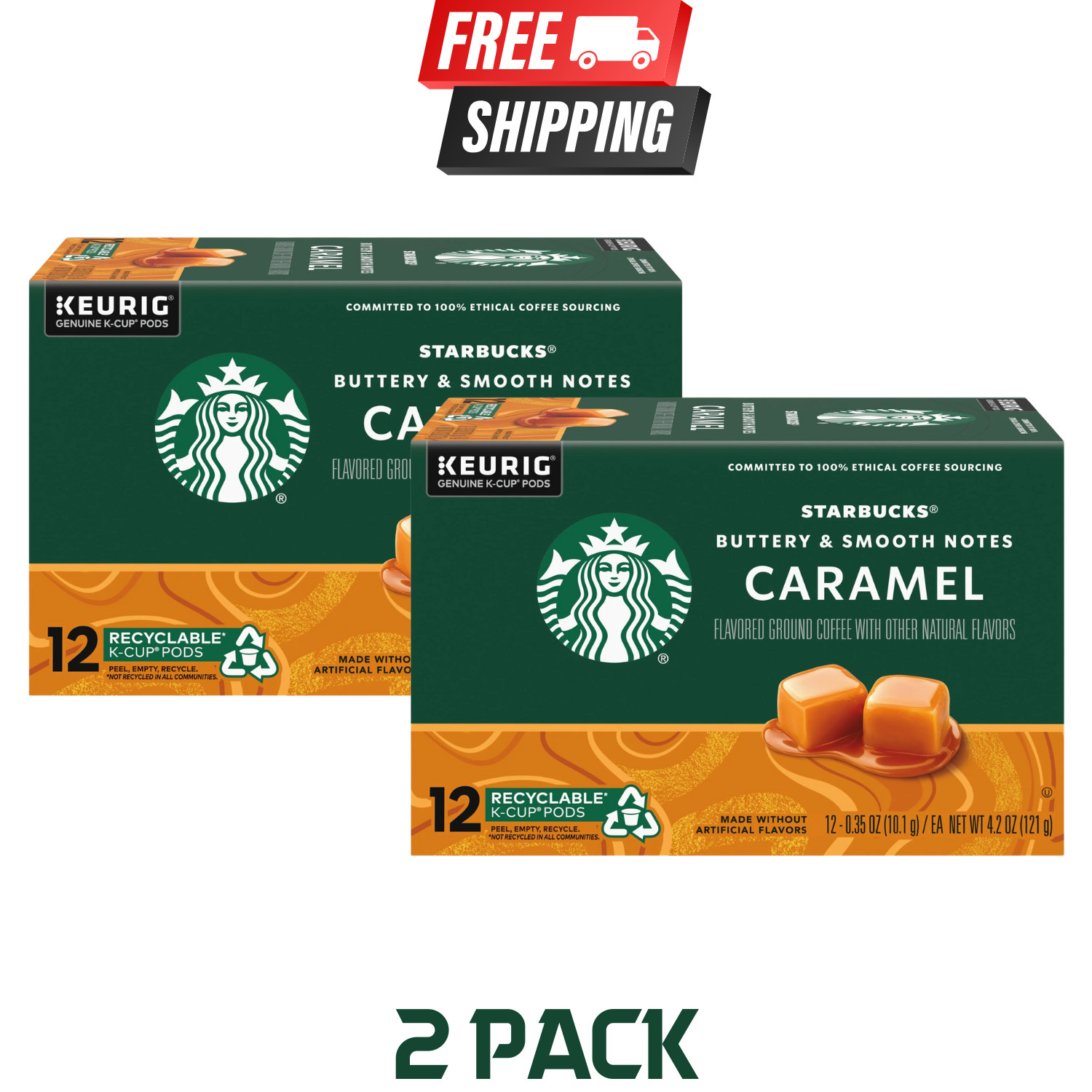 2Packs-Starbucks Caramel Medium Roast Coffee Keurig K-Cup Single Serve Pods 12Ct
