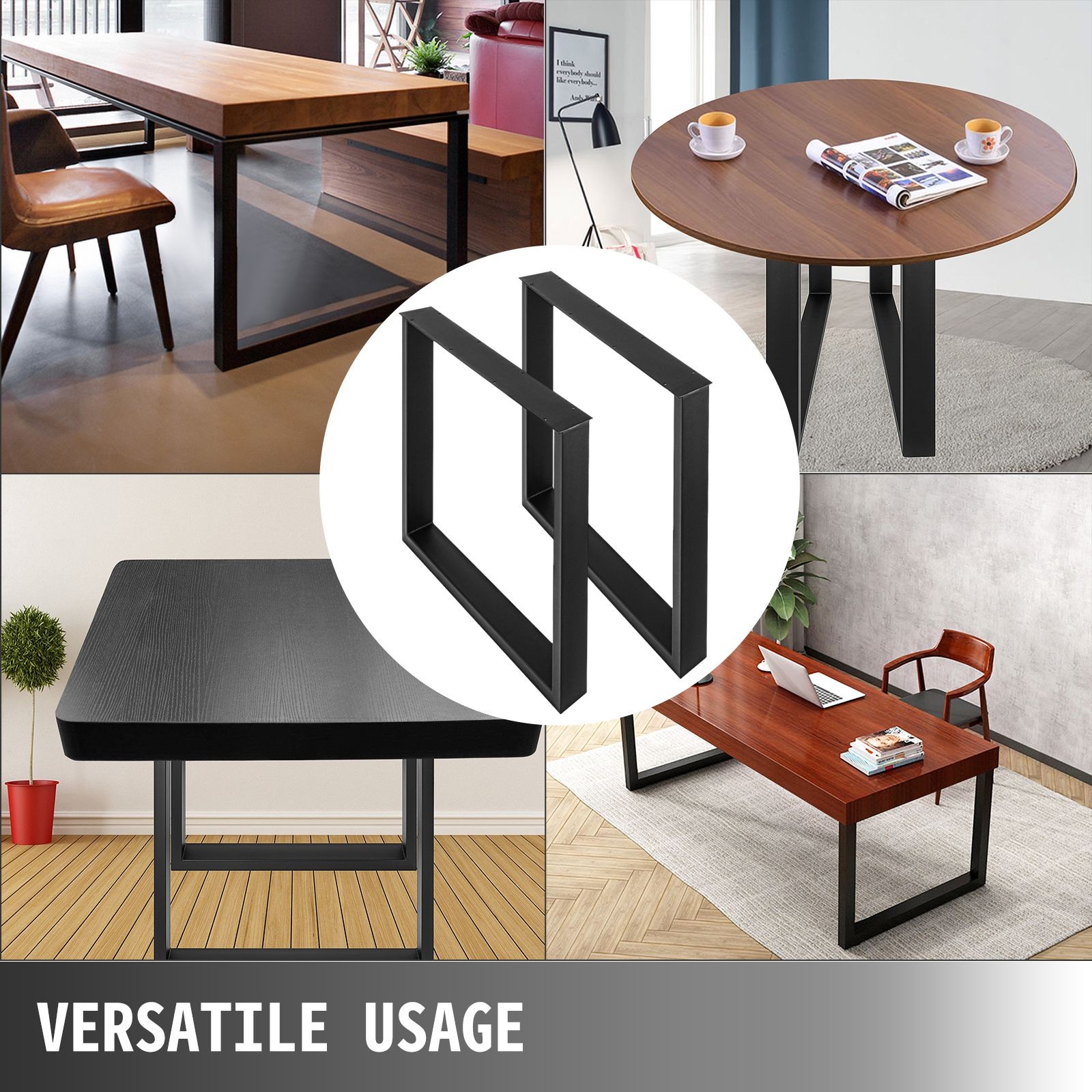 Heavy Duty Steel Table Legs 28x35in Black Square, Load Cap 1000kg & Easy Install