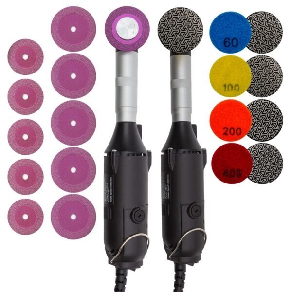Micro Angle Grinder Equid with 1″ and 2″ Blades, Polishing Pads and Backer Pad