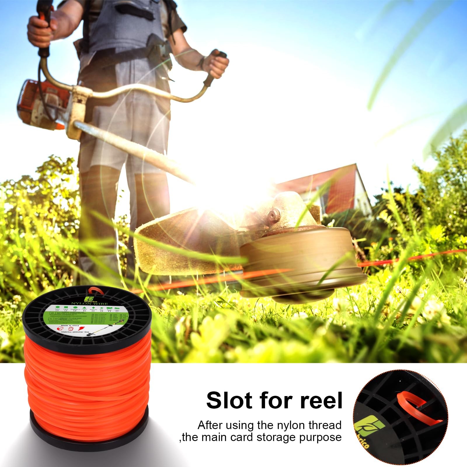 Viabrico String Trimmer Line, Square Orange Heavy 1.7LB x .095 in,