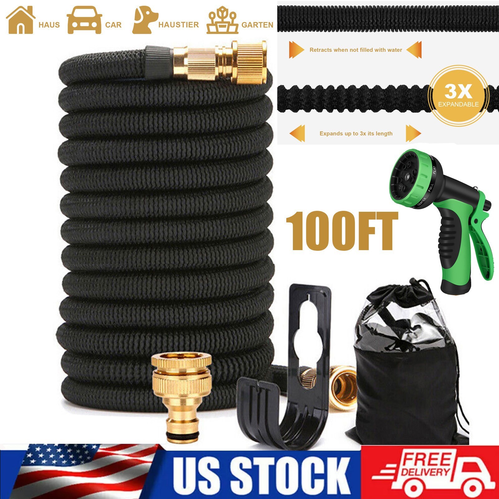 4X Stronger Deluxe Expandable Flexible Garden Hose Water Hose 100FT Pocket Hose