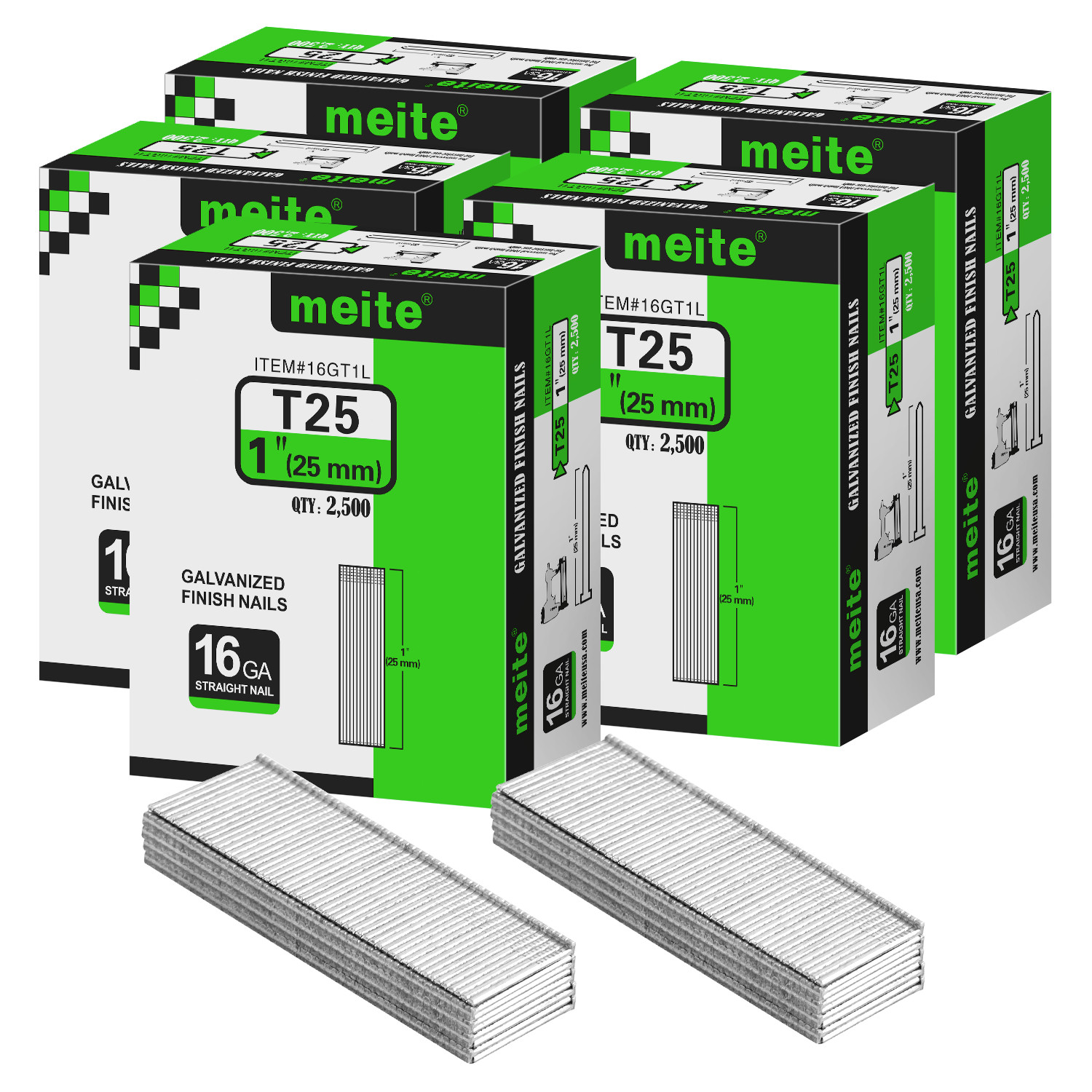 meite 16 Gauge 1-Inch Galvanized Straight Finish Nail Brad Nails