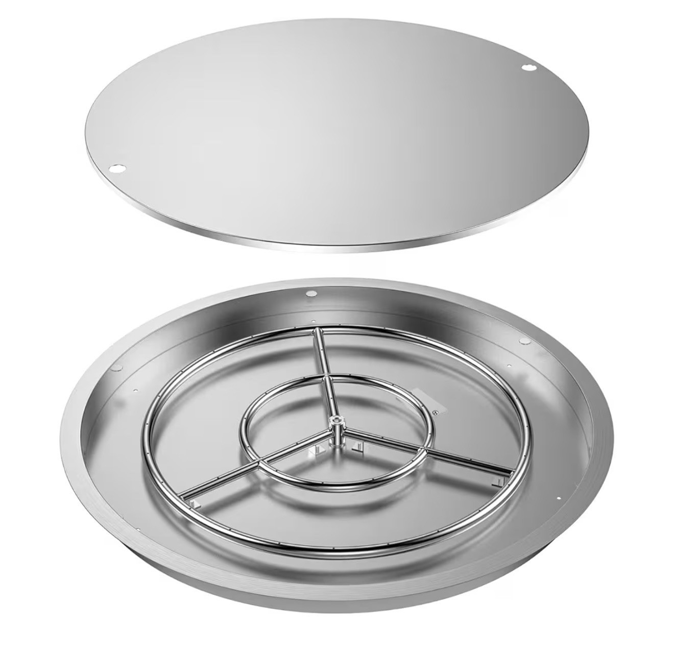 31” Round Stainless Steel Drop-in Fire Pit Pan Burner Kit w/ Cover