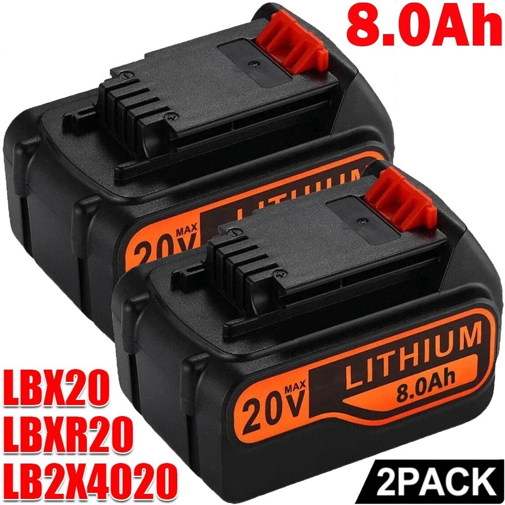 2Pack LB2X4020 20V 8.0AH Lithium Battery for Black Decker 20 Volt LBX20 LBXR20
