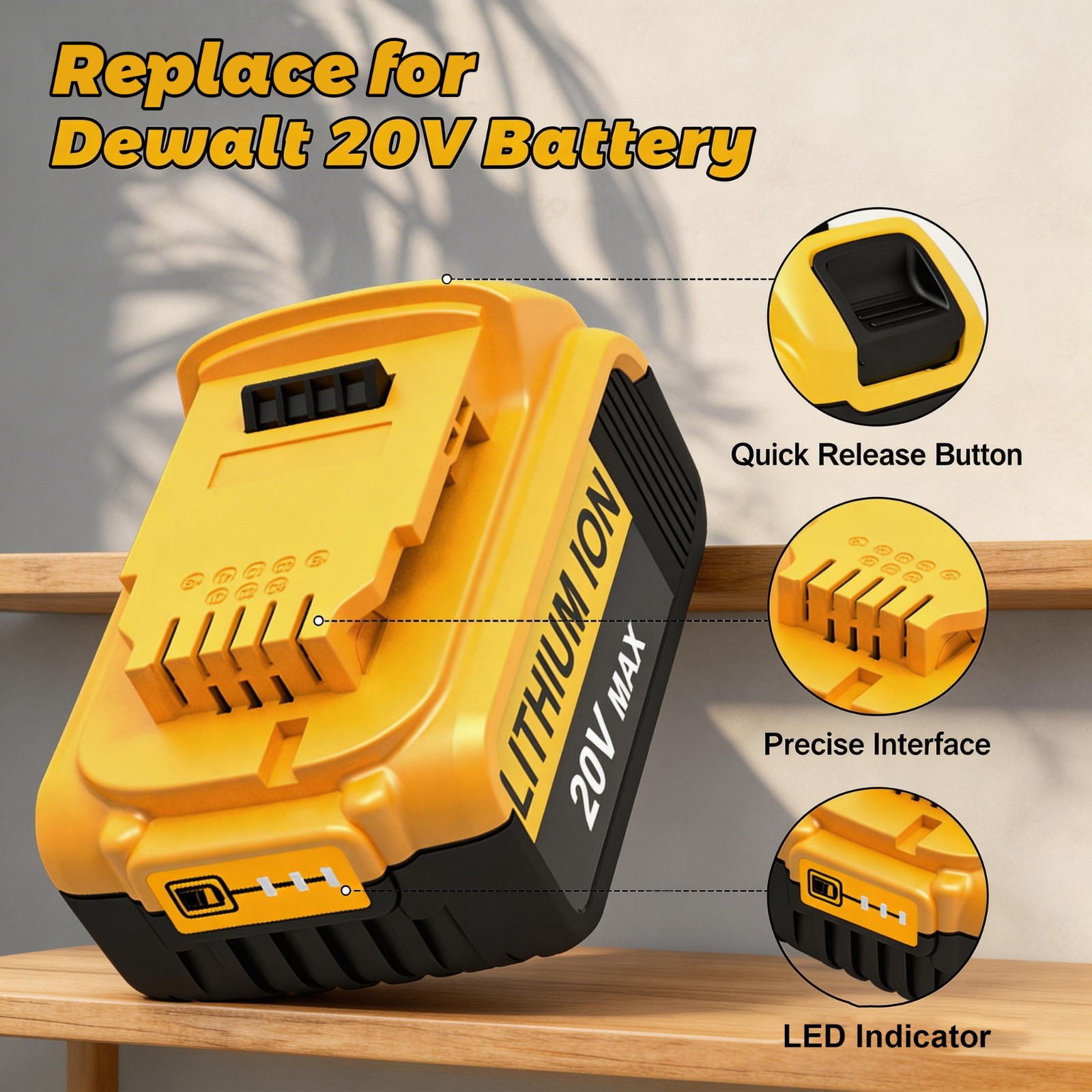 4PC 20V 8.0Ah Lithium-Ion Battery for DeWalt 20 Volt Max XR DCB206 DCB205 DCB200