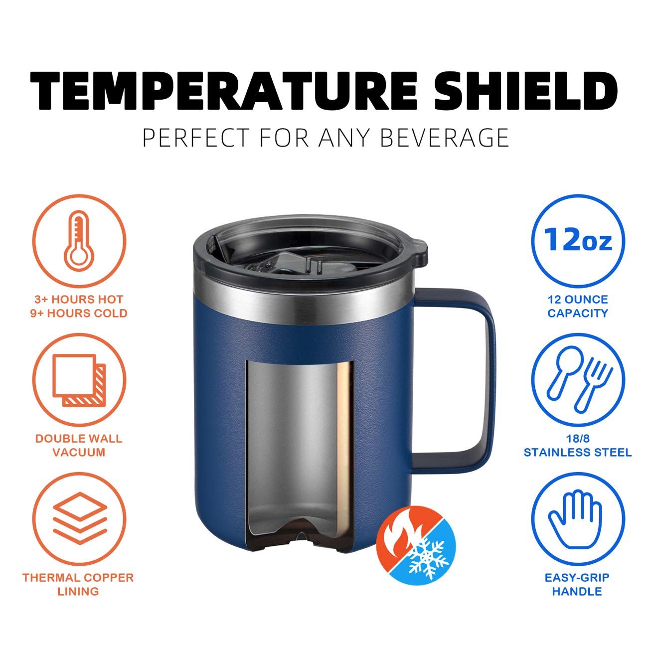 12oz Stainless Steel Insulated Coffee Mug with Handle, Double Wall Vacuum Tra…