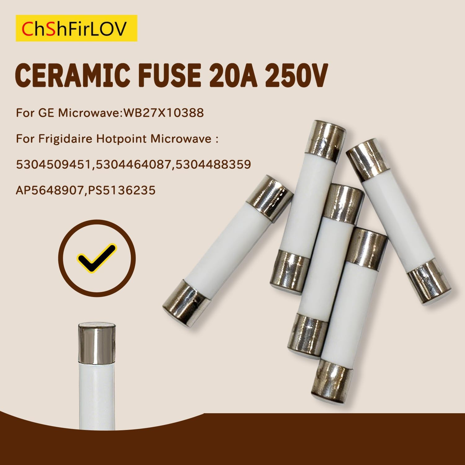 Microwave Fuse 20 Amp 250V Slow-Blow Universal Ceramic Fuse Replacement for GE W