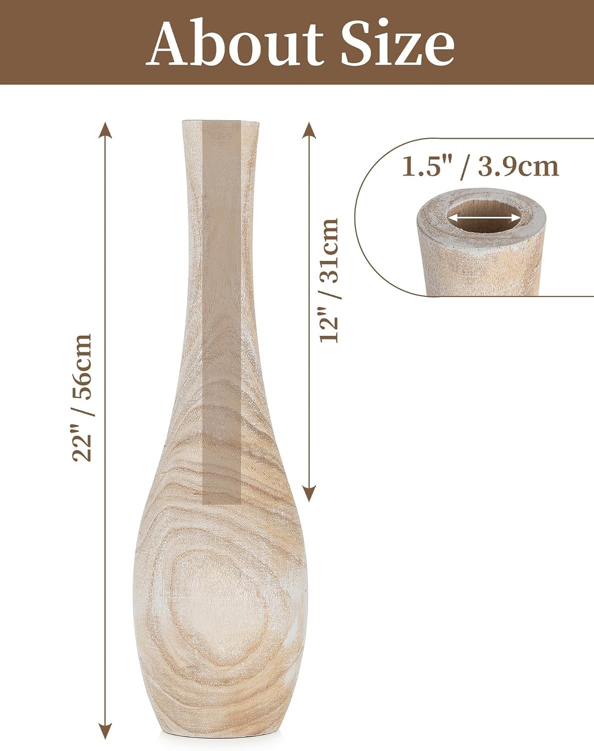 Hanobe Tall Floor Vase 22″-Slender Beige Boho Vase for Pampas Grass-Decor
