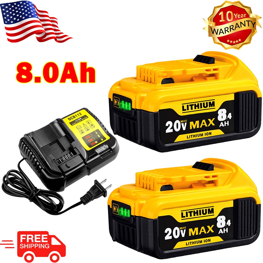 Pack For DeWalt 20V Max 8.0AH Lithium Ion Battery DCB206-2 DCB205-2 or charger