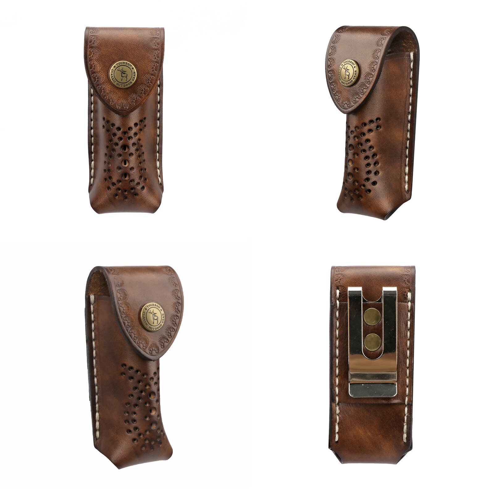 TOURBON Leather 3.5in Folding Blade Knife Sheath Knives Case Belt Pouch Holster