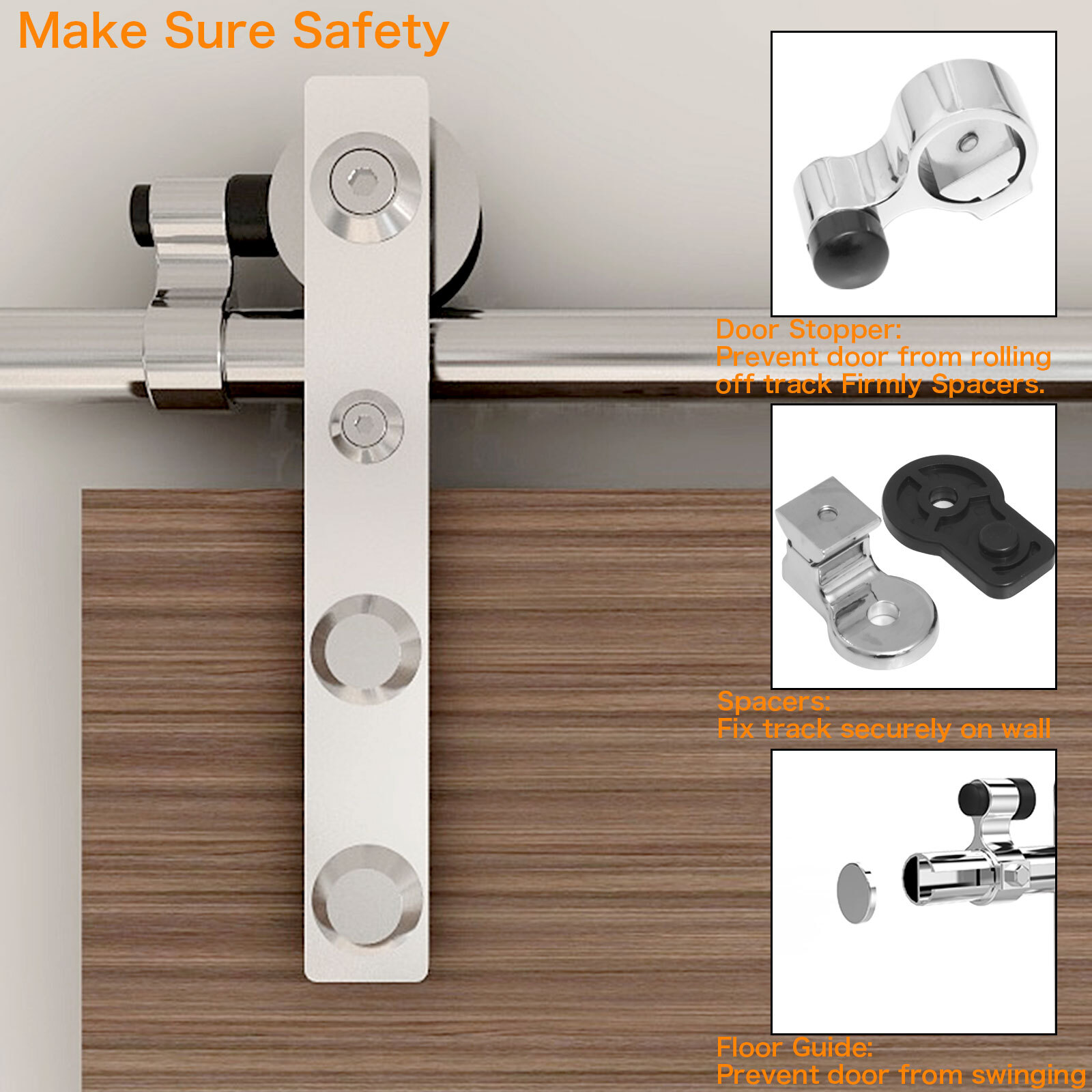 CCJH 4FT-16FT Stainless Steel Sliding Barn Door Hardware Kit Track for Wood Door