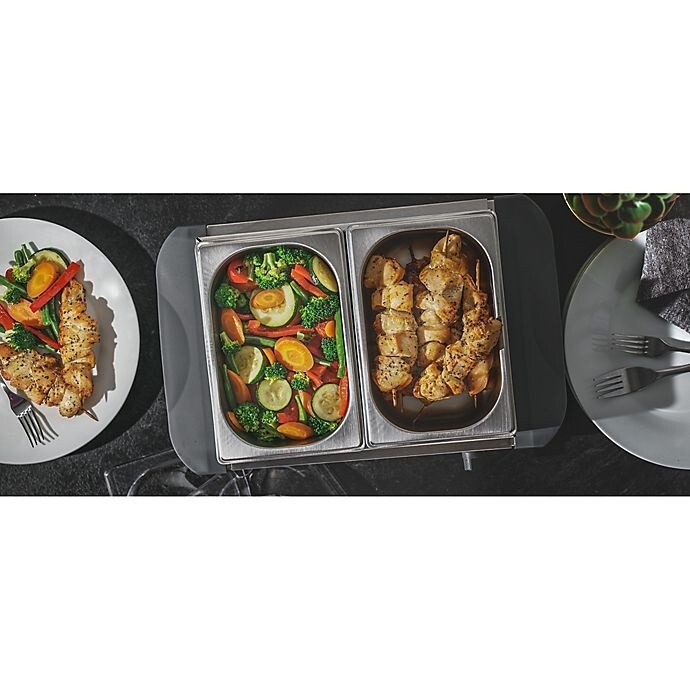 Crux 2 X 1.5 Qt. Double Buffet Server Dishwasher safe parts 3 Temps Warming Tray