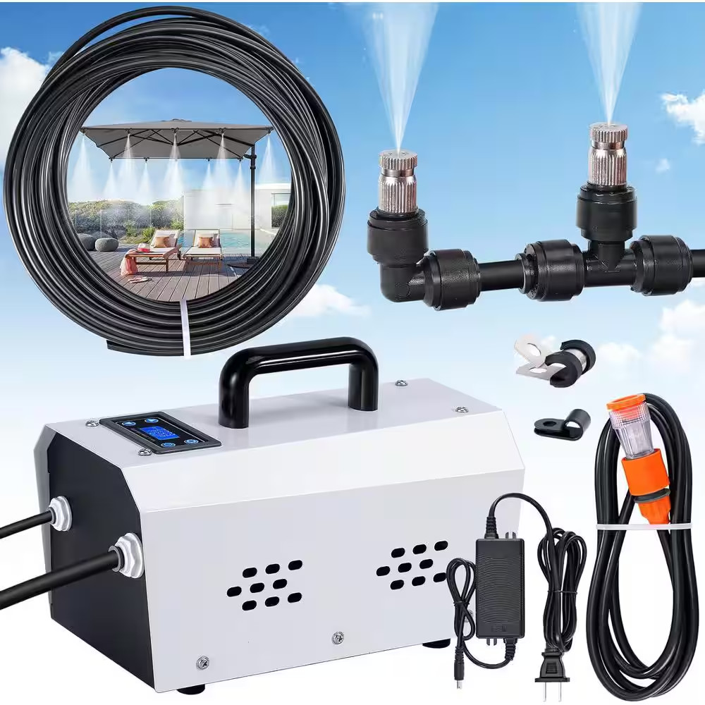 Portable Outdoor Misting Cooling System with Booster Pump, 20 Nozzles, Continuou