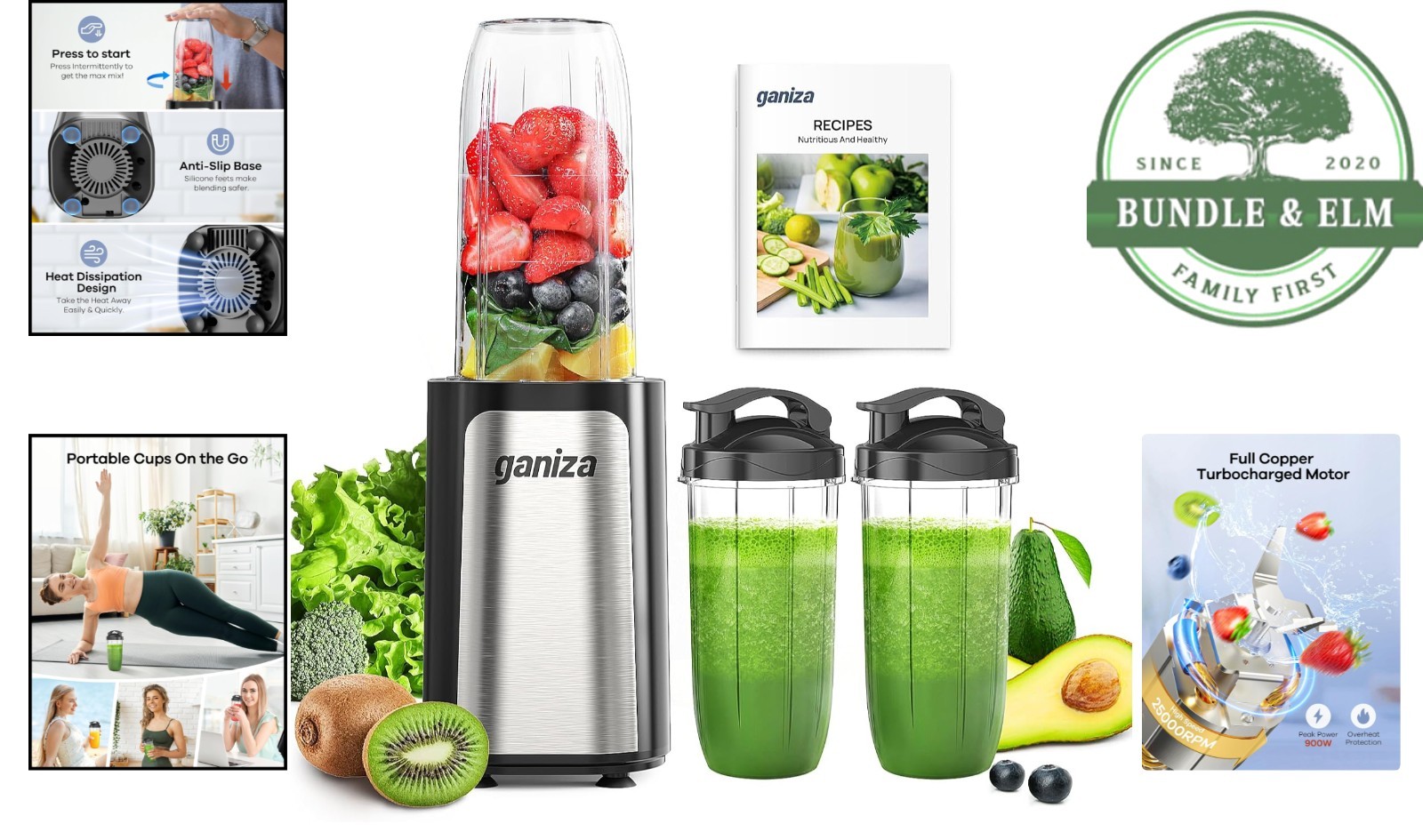 BPA-Free Personal Blender with Stainless Steel Blades and Dishwasher Safe Parts