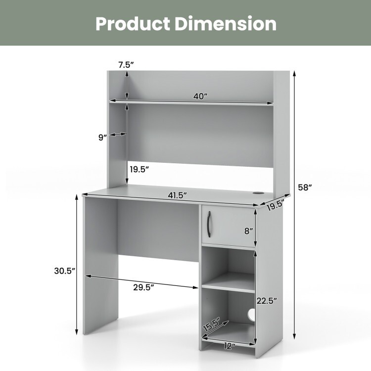 Home Office Study Computer Desk & Door Cabinet Raised Display Shelf 2 Open Shelf