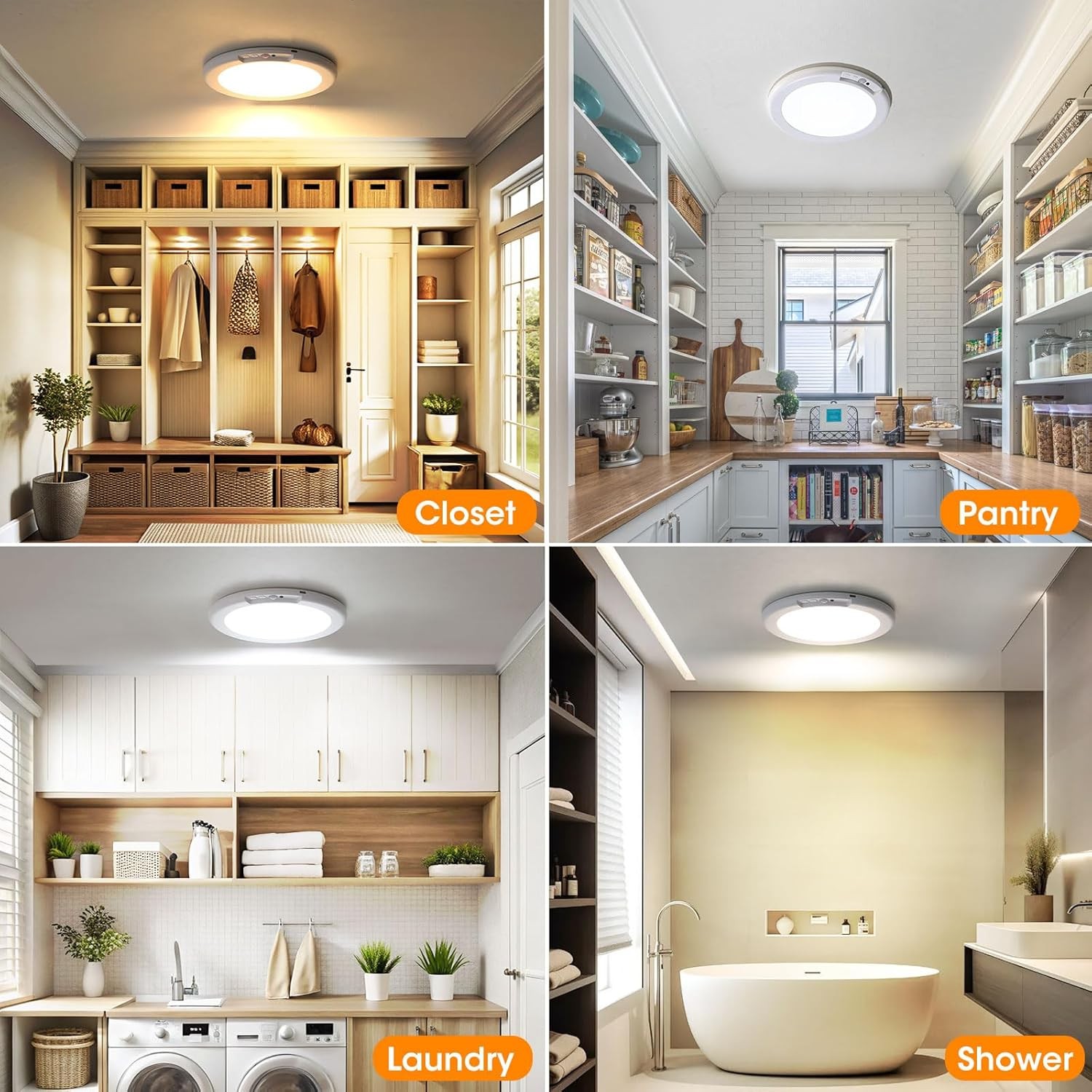 Wireless Closet Lights Motion Sensor，No Wiring Rechargeable Ceiling Light