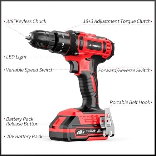 20V Cordless Drill, Electric Power Drill Set with Battery Charger and…