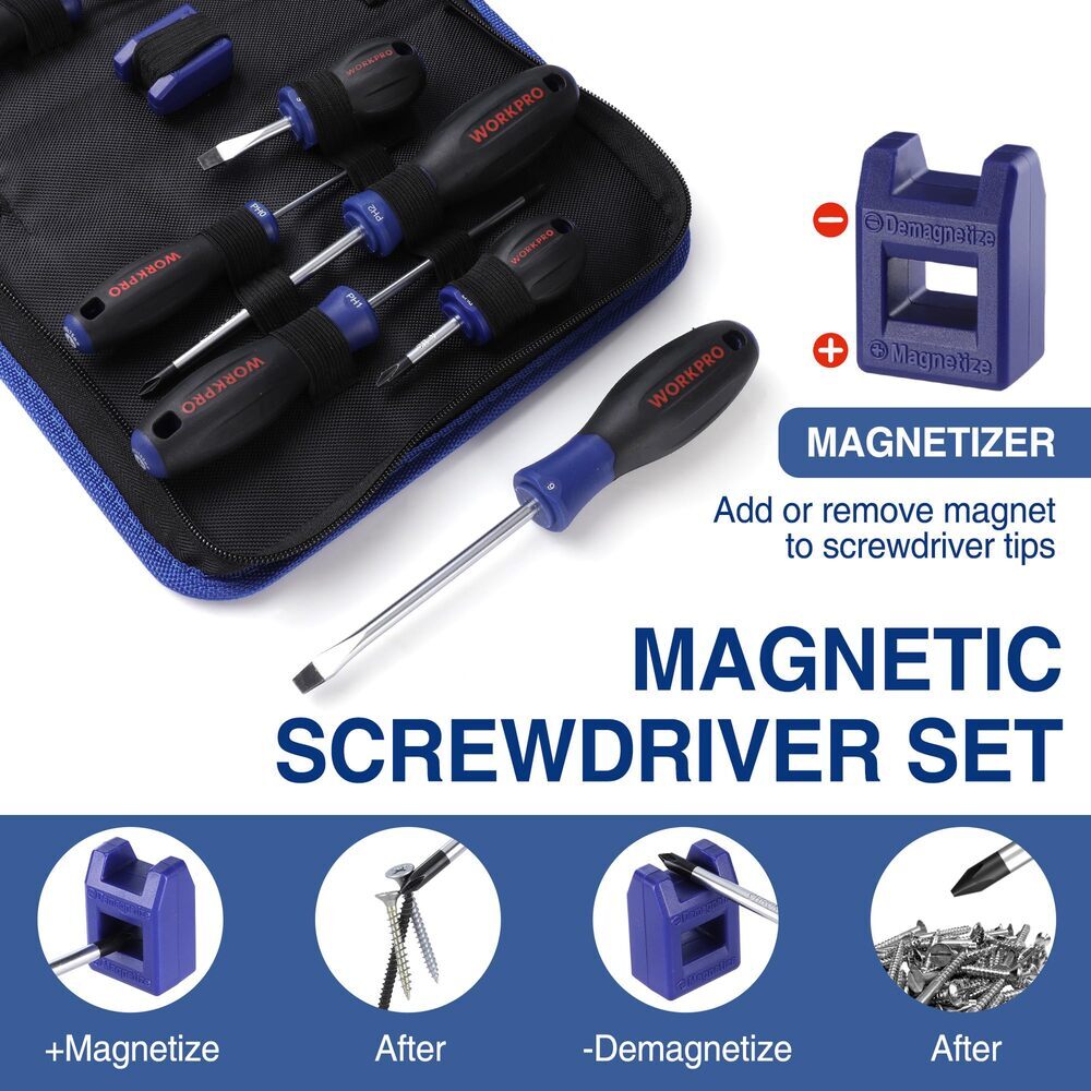 WORKPRO Magnetic Screwdriver Set 10-Piece Flat Head Phillips Slotted Screwdriver