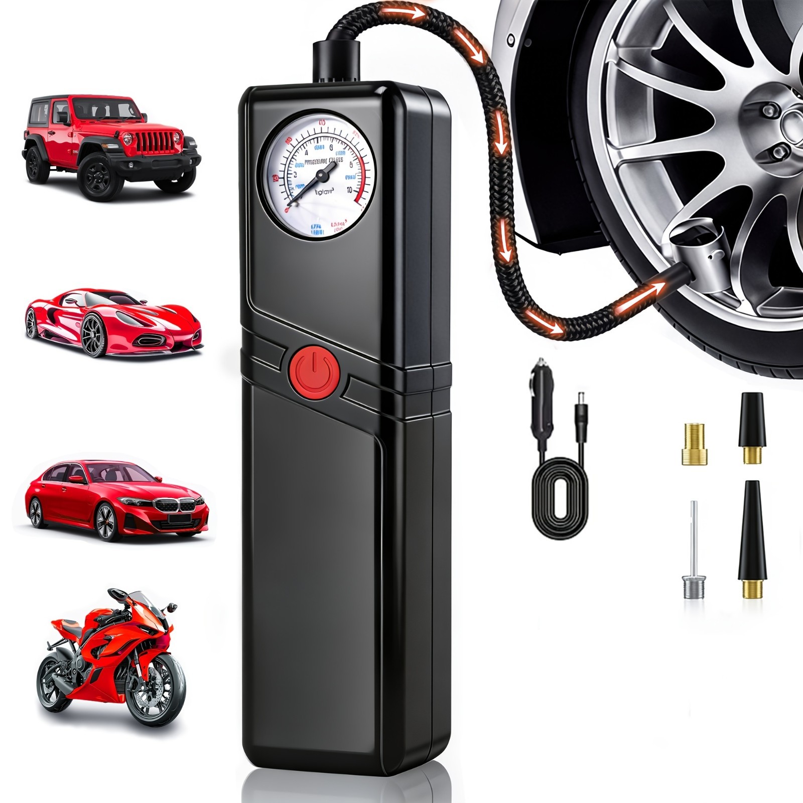 12000A Portable Wireless Car Inflator Hand Pump with LED Lighting 1500mAh