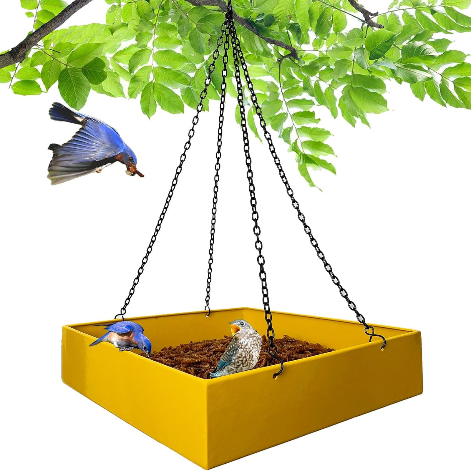 Outdoor Bird Feeder Platform Metal Large Capacity 3.5 lbs Yellow Wild Bird Feed