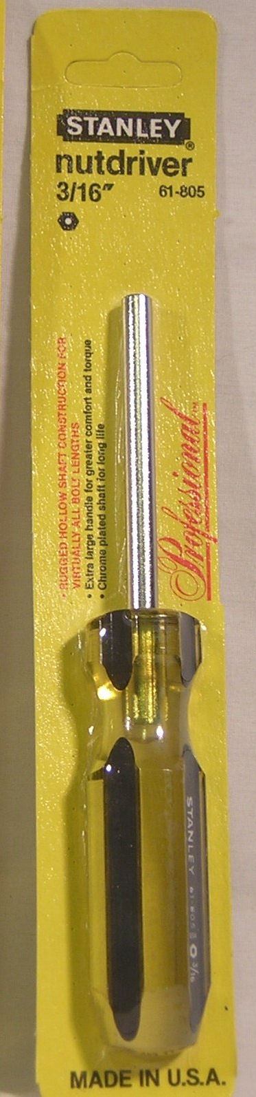 NEW Manufacture Package PROFESSIONAL STANLEY TOOL 3/16 in NUTDRIVER Made In USA
