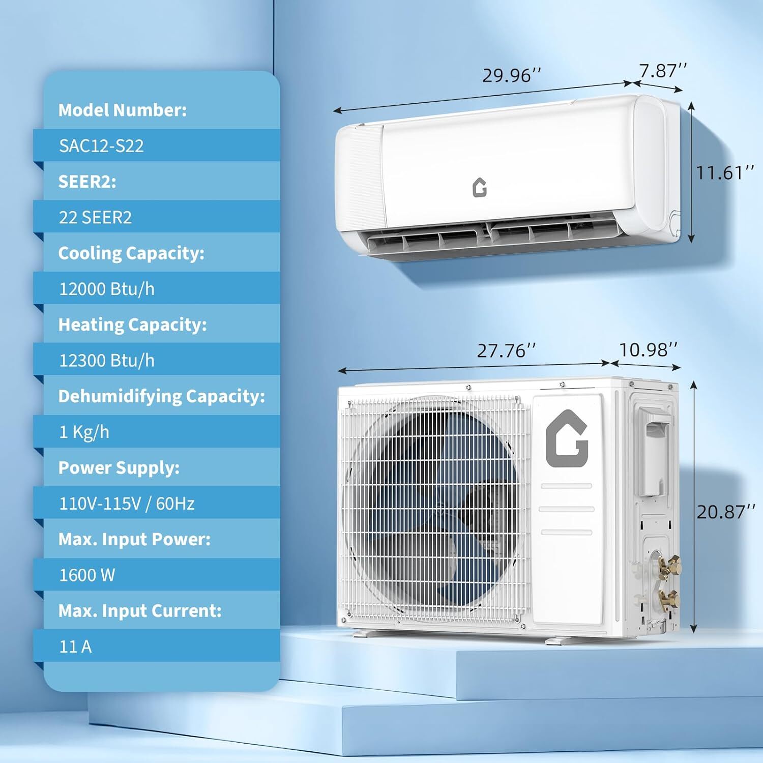 12000BTU 110V Mini Split Air Conditioner SEER 22 Inverter AC System with WiFi