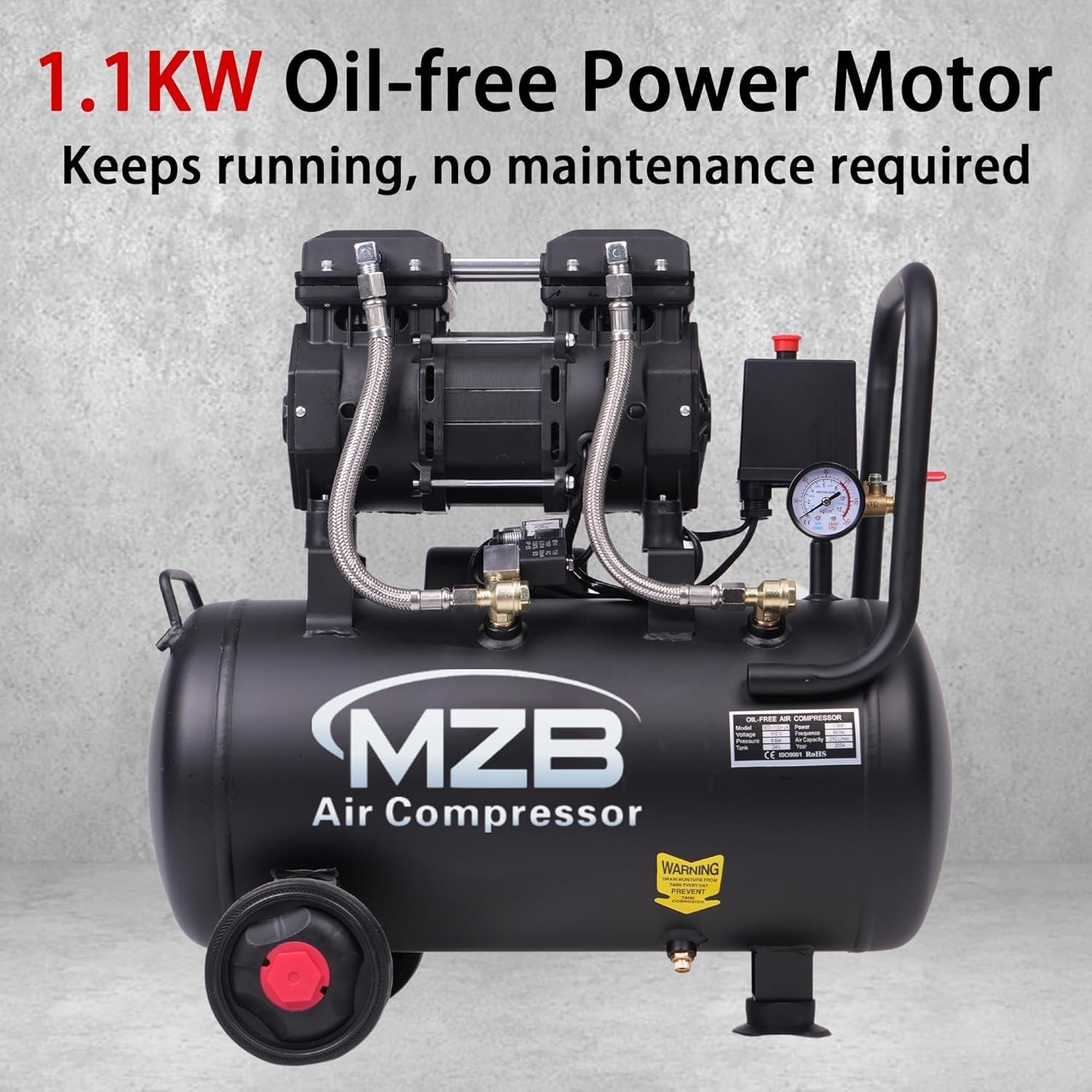 6.4 Gallon Ultra Quiet Air Compressor 110V/60Hz 7.41CFM 1.5HP,70dB Noise Level