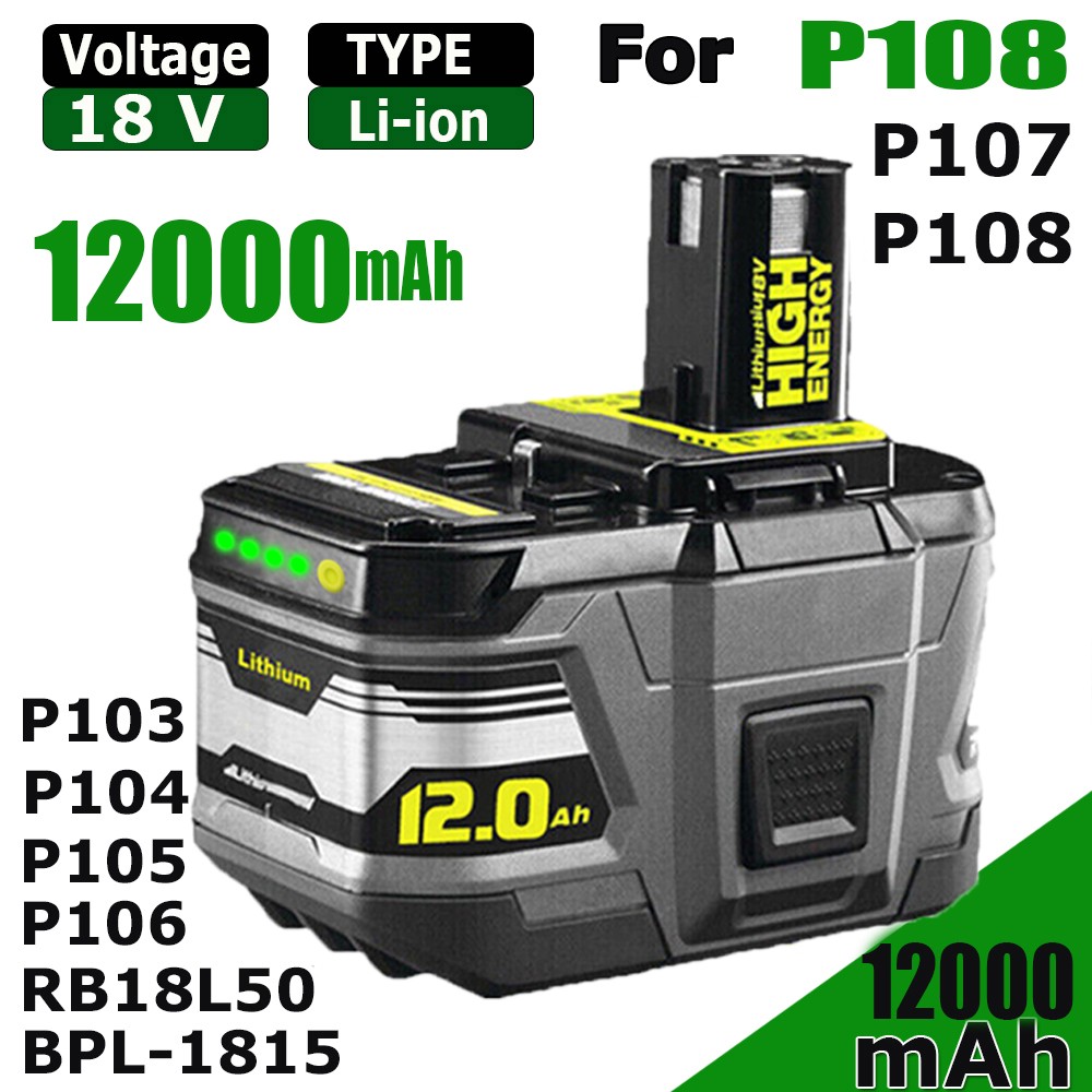 For RYOBI P108 18VOLT One Plus 12000mAh High Capacity Lithium P102 P105 Battery
