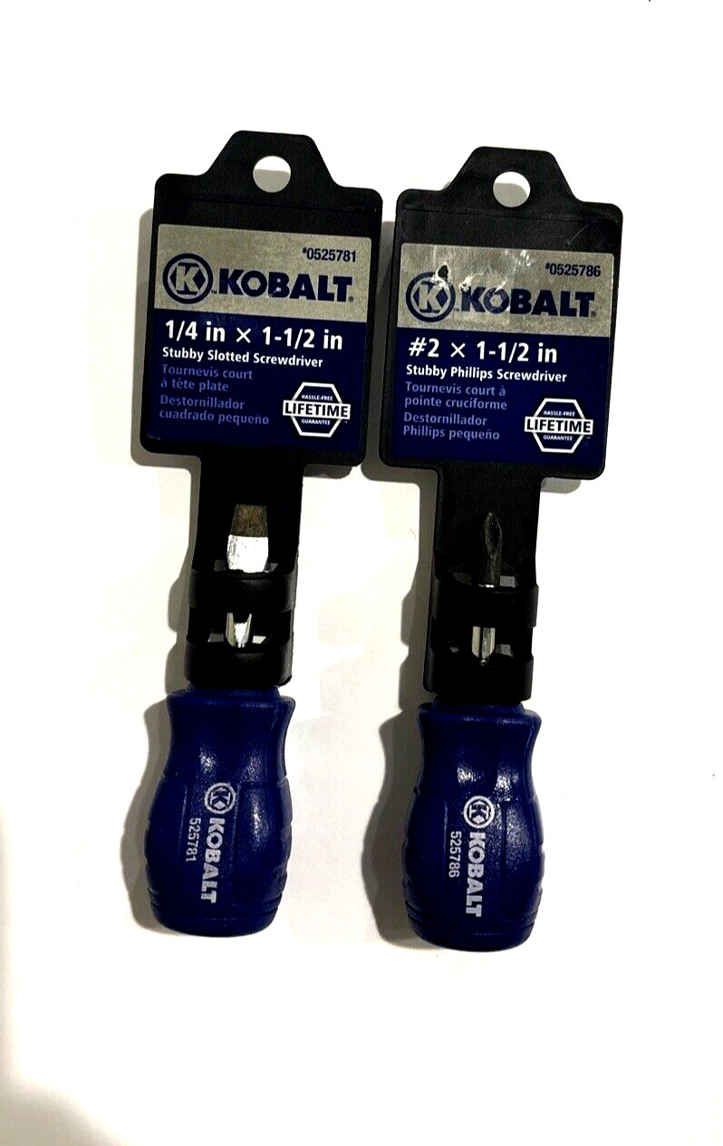 Kobalt Stubby 1.5″ Screwdriver set Magnetic Tip, Flat head 1/4″ , Phillips #2