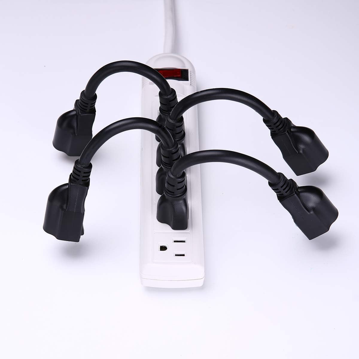 Short Power Extension Cord Outlet Saver, 16AWG/13A, 3 Prong (4 Pack, Black, 8 In