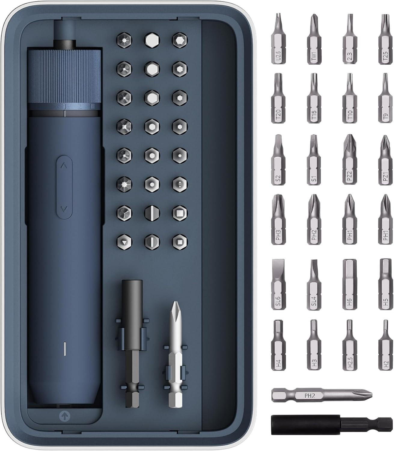25-Piece Upgraded Electric Screwdriver Kit, 1/4” Hex, Magnetic Lid, 1500Mah Rec