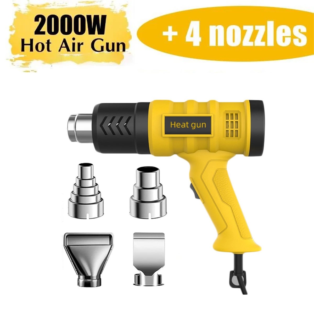 Electric Heat Gun 2000W Hot Air Gun Stepless Temperature Heater + 4 Nozzles Tool