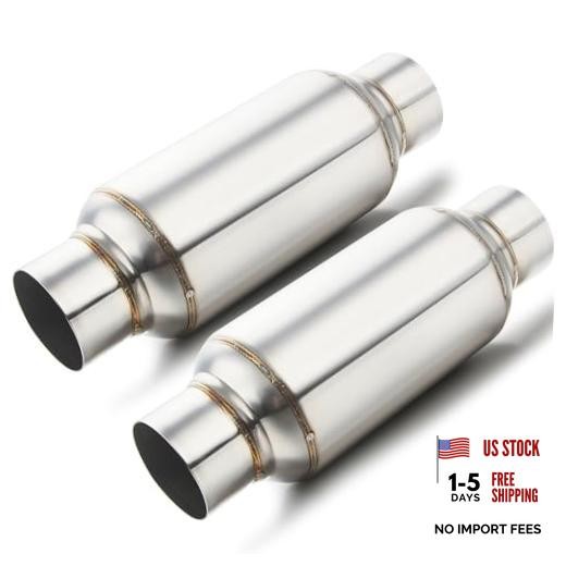 2.5” Inlet & Outlet Universal Muffler, 2.5″ Inlet 11.5″ Long-2 Pack Silver