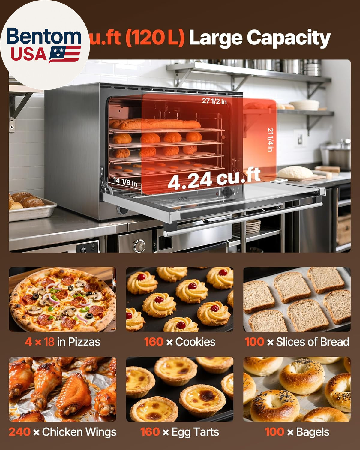 Commercial Convection Oven, 4.24 Cu.Ft Countertop Oven for Full-Size Pans, Elect
