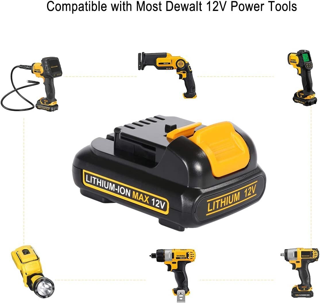 2X 3.0Ah 12 Volt Lithium-Ion Battery Replacement For Dewalt DCB127 DCB120 DCB101
