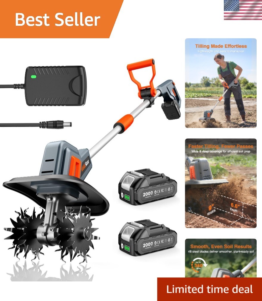 Lightweight Cordless Tiller with 360 RPM Motor – Perfect for Efficient Gardening