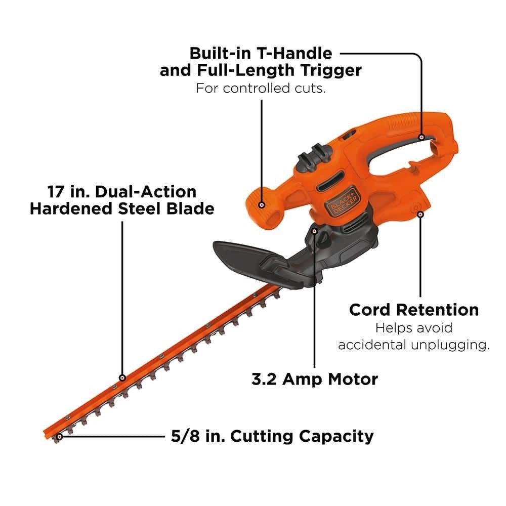 BLACK+DECKER 17 in. 3.2 Amp Corded Dual Action Electric Hedge Trimmer