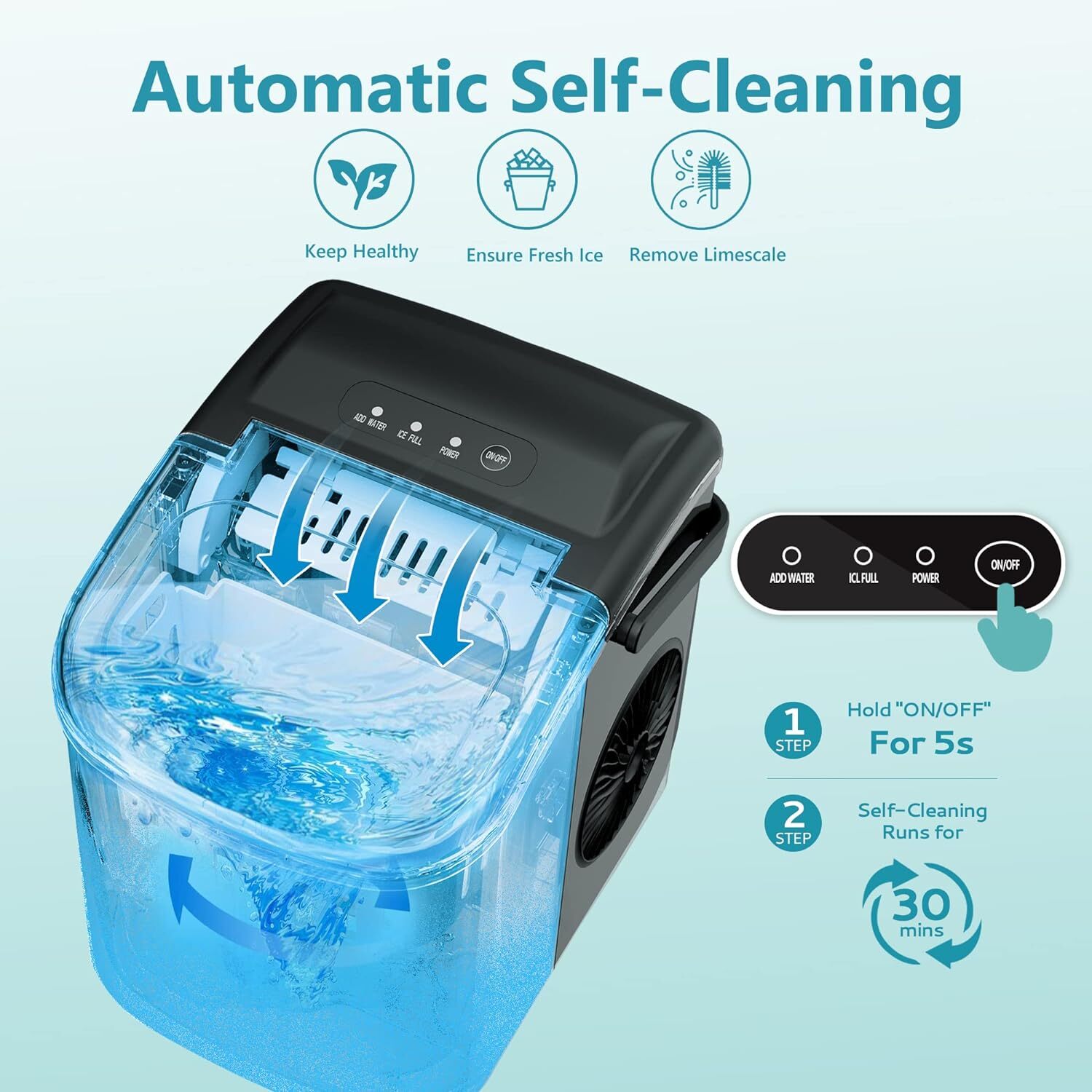 EUHOMY Countertop Ice Maker 26lbs in 24Hrs, 9 Ice Cubes Auto-Cleaning 6 mins