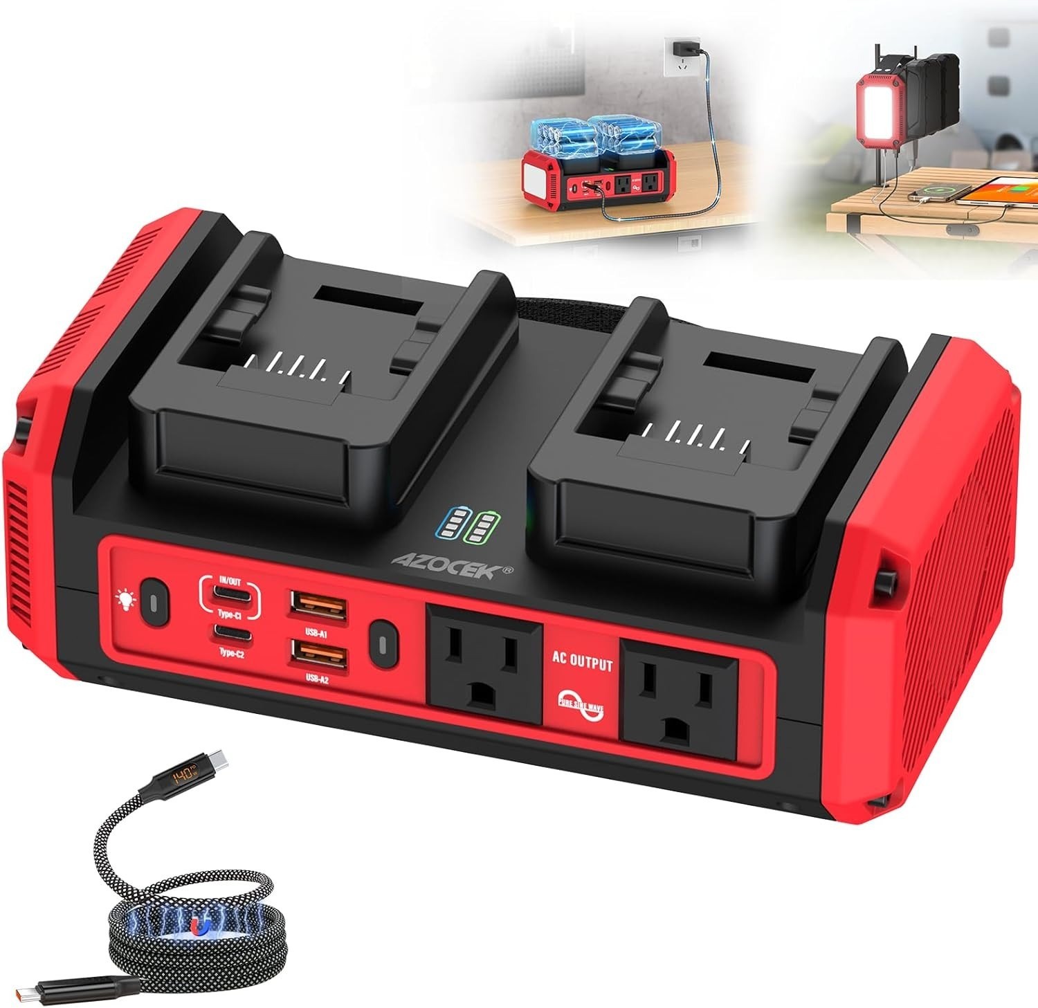 350W Pure Sine Wave Power Inverter fits Milwaukee 18V Battery，DC 18V to 120V AC