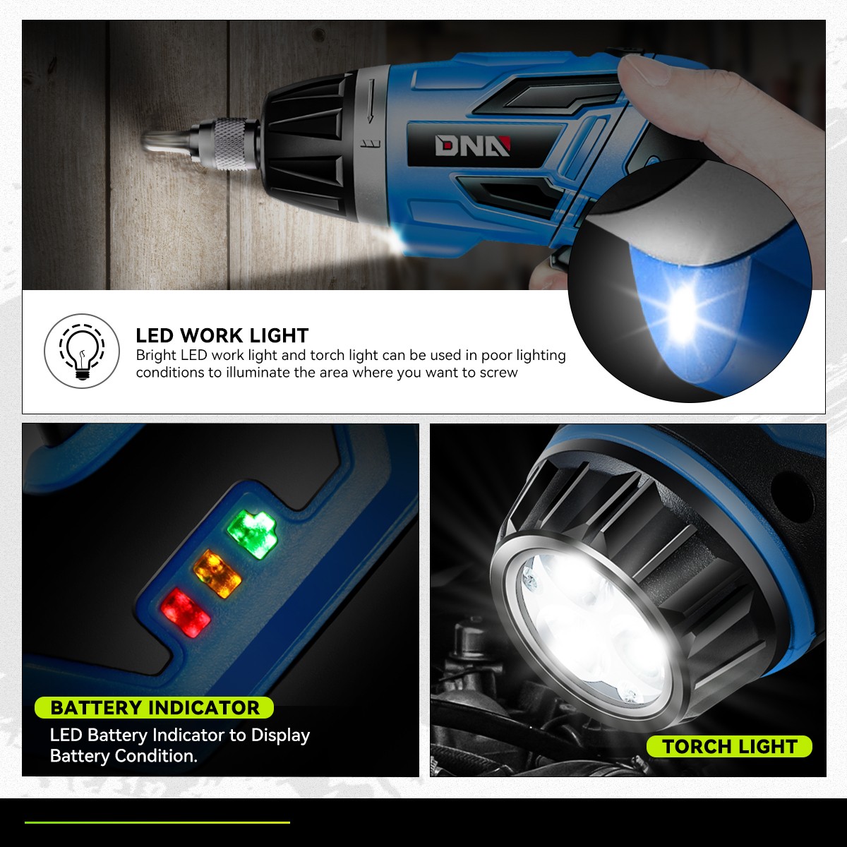 DNA Motoring Rechargeable 3.6V Cordless Electric Screwdriver Tool Kit Set Blue
