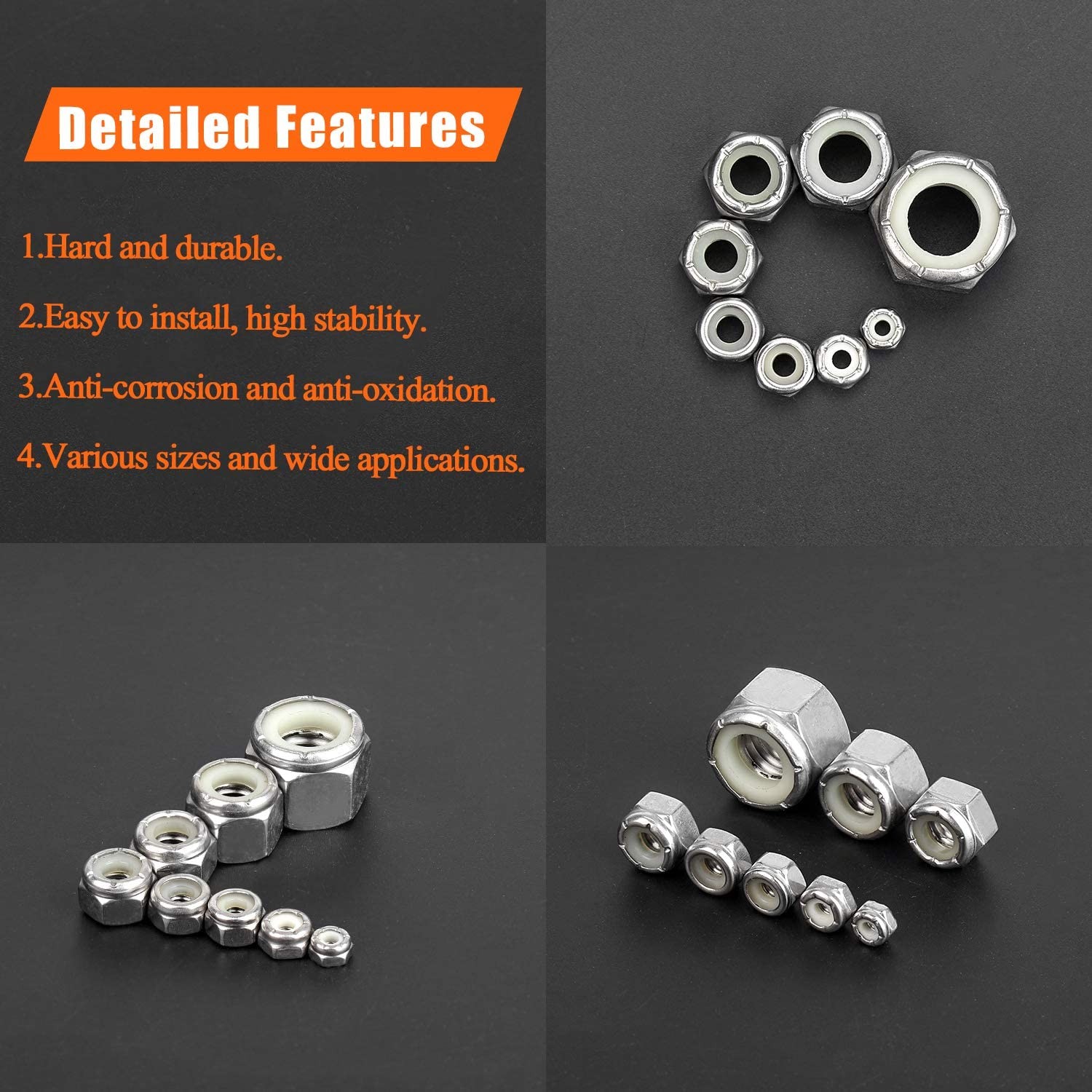HELIFOUNER 25 Pieces 1/4″-20 Nylon Insert Hex Lock (25 pcs), Silver