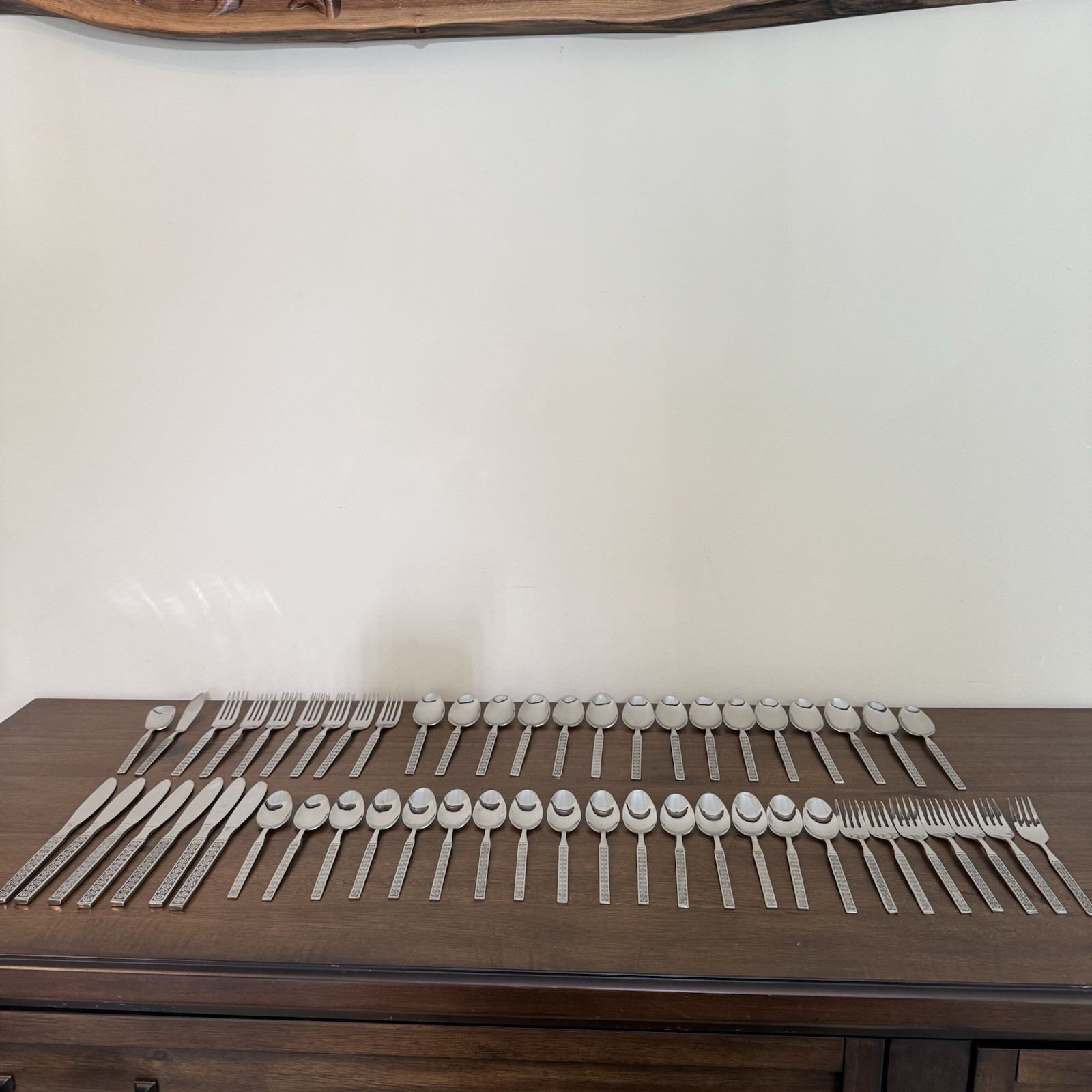 Vtg 55 Pcs LIFETIME CUTLERY stainless Flatware & Serving Pcs mid century pattern