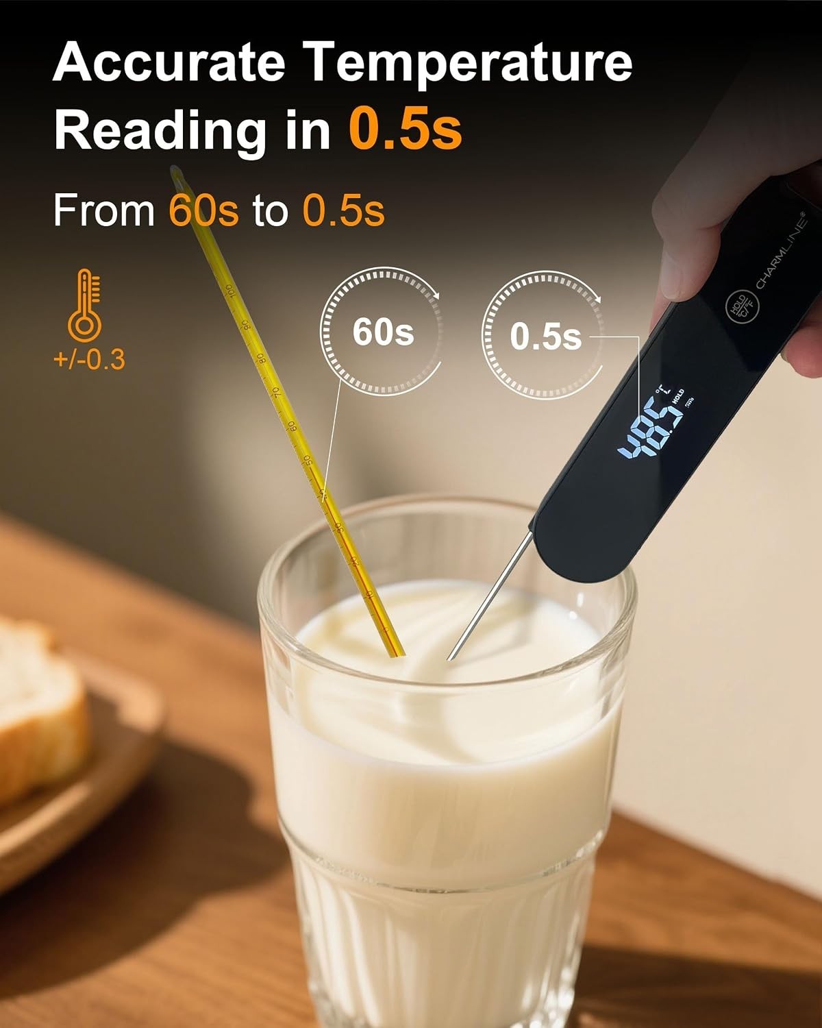 Meat Thermometer | 180° Auto-Rotating LED Display, 0.5-Second Read, Dual-batt…