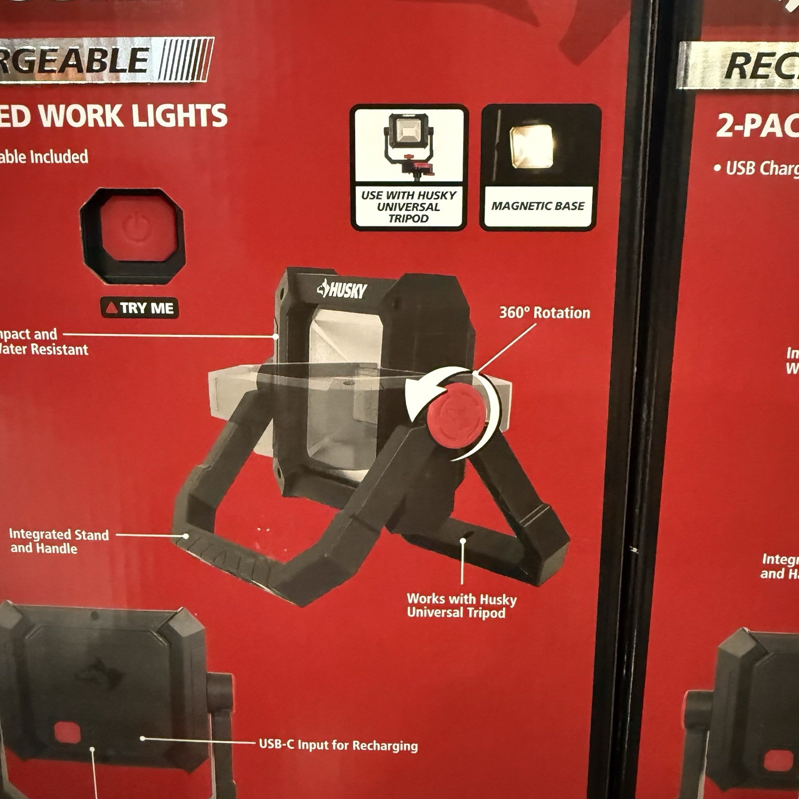 Husky 1500 Lumen Portable Rechargeable LED Work Lights 2Pack USB-C Magnetic 360°