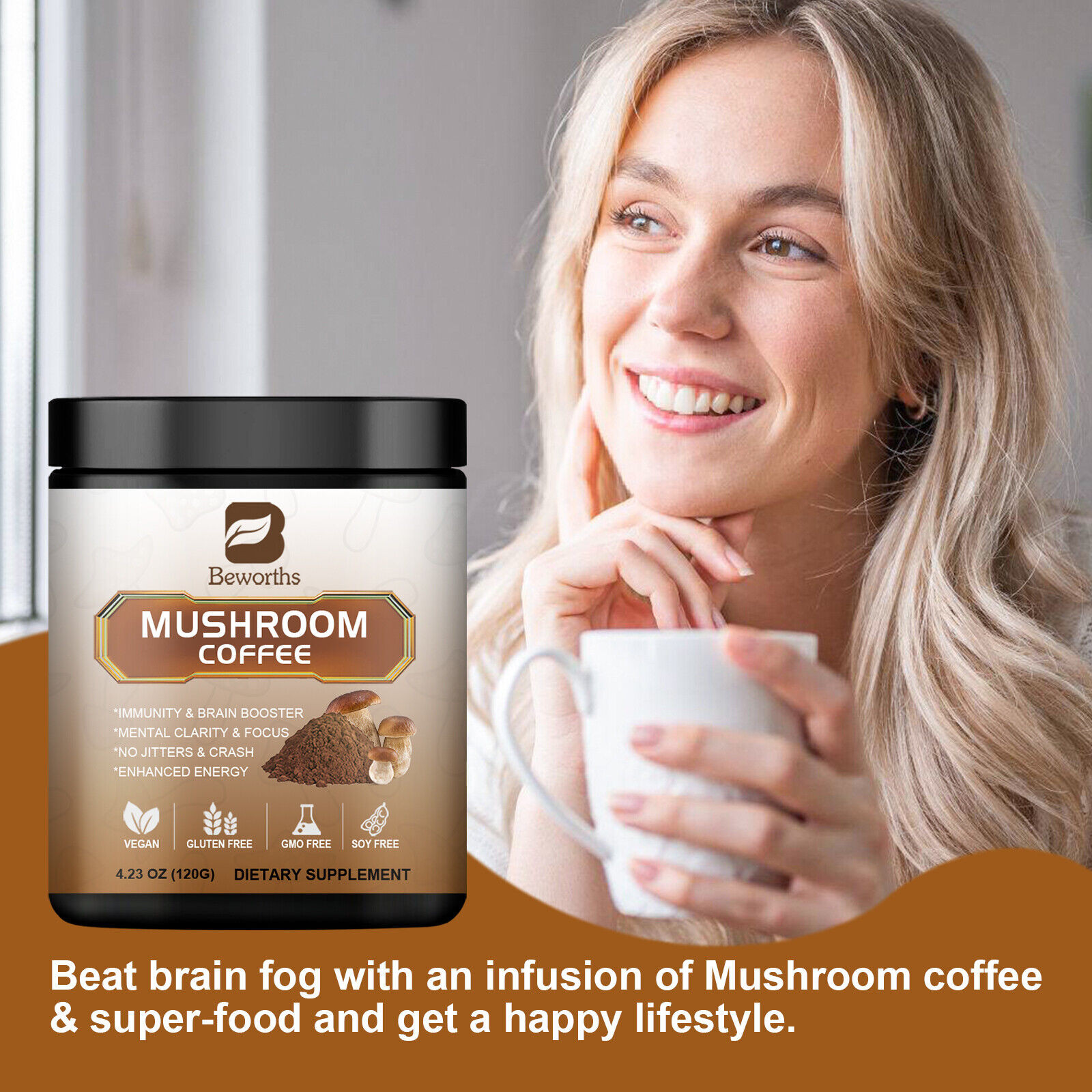 Mushroom Coffee-Organic Coffee Supplement – Boost Energy 22-80 Servings