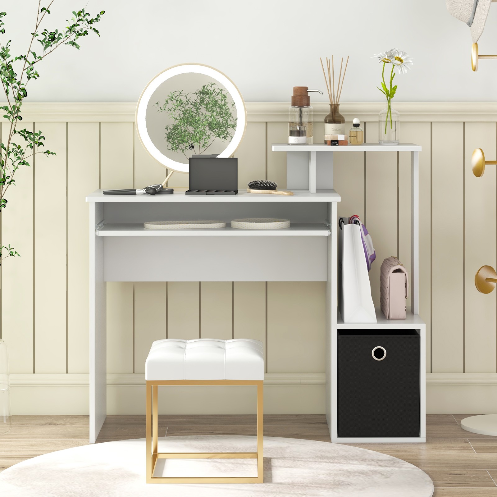 Home Office Computer Desk Space-saving Study Writing Desk w/ Keyboard Tray