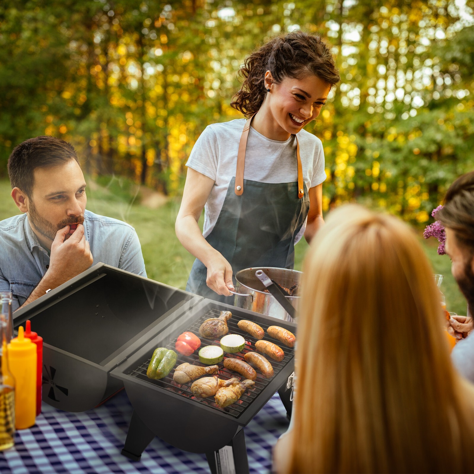 Royal Gourmet Portable Charcoal Grill with Two Side Cooking Area Outdoor, Black
