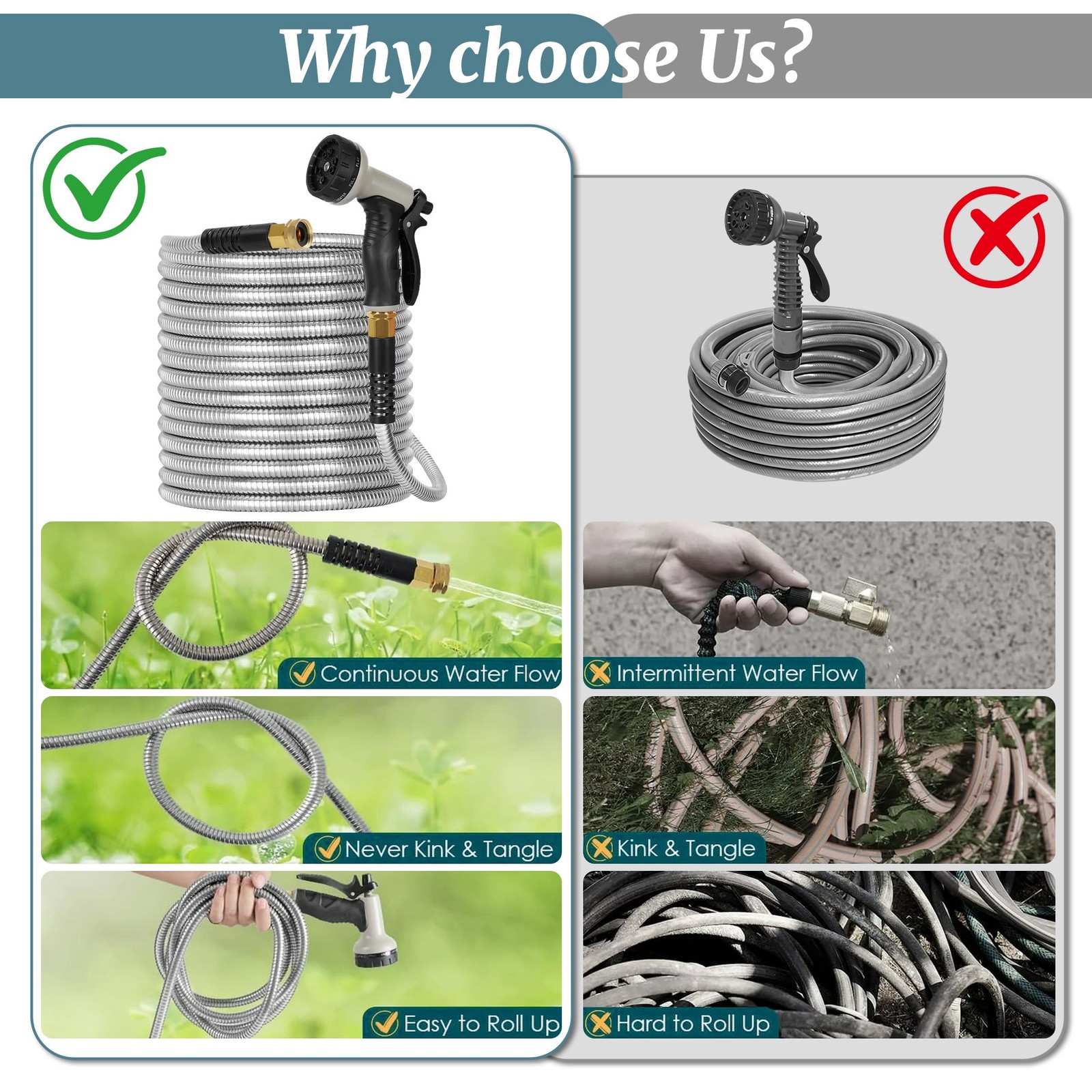 Stainless Steel Metal Garden Water Hose Pipe Flexible Lightweight 25/50FT