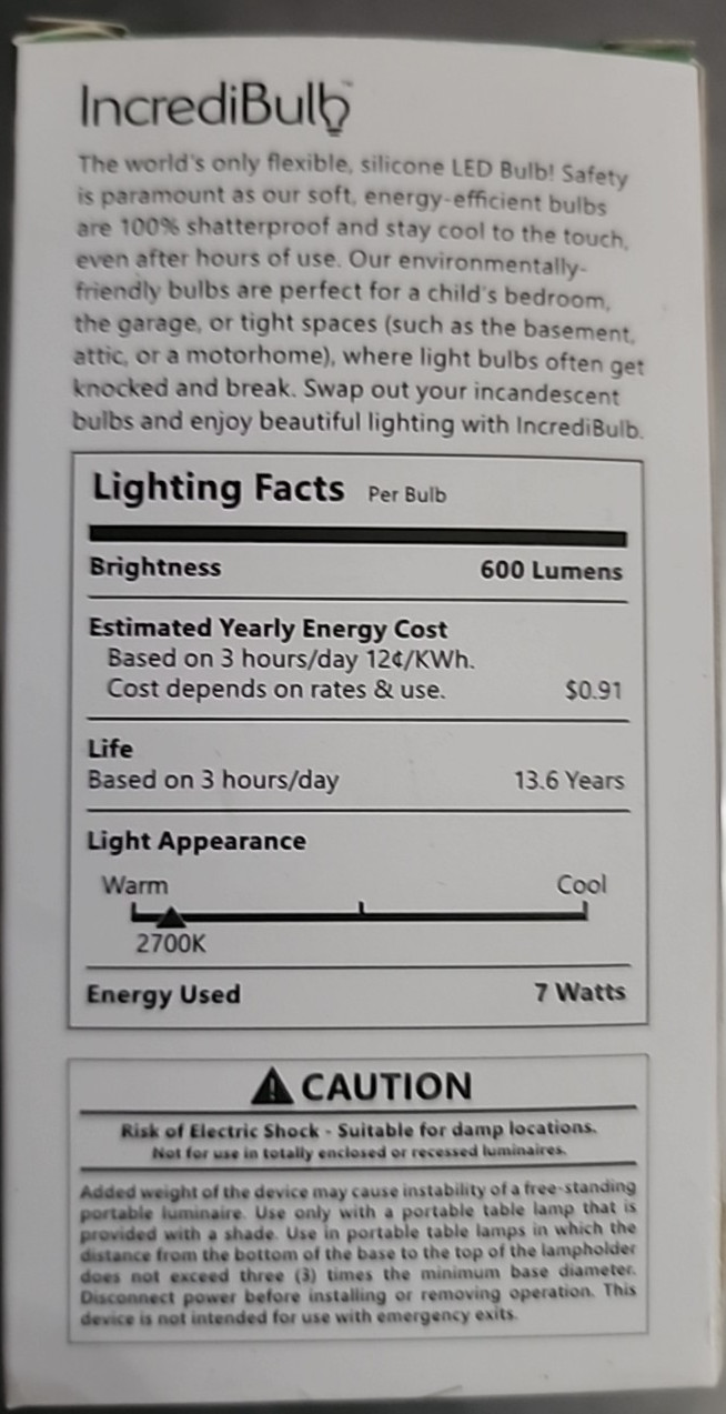 IncrediBulb 60W Soft White Shatterproof LED Bulb Uses Only 7W Silicone A19 NEW