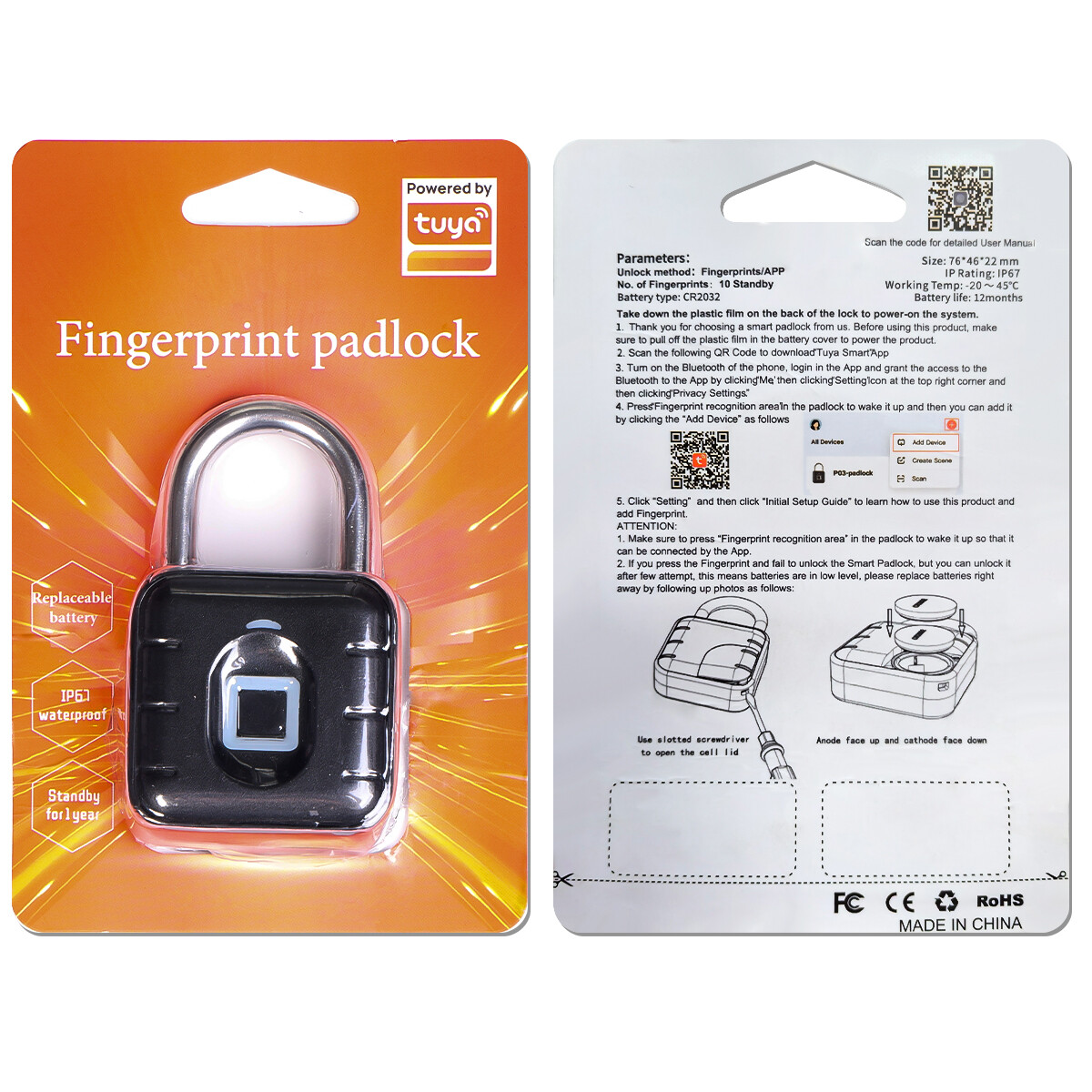 Waterproof Fingerprint Padlock Bluetooth Digital APP Keyless Smart Door Lock